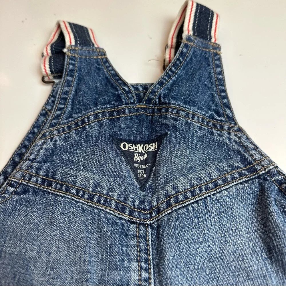 OshKosh B’gosh Denim Overalls | Striped Straps | 9–12M | Y2K Americana